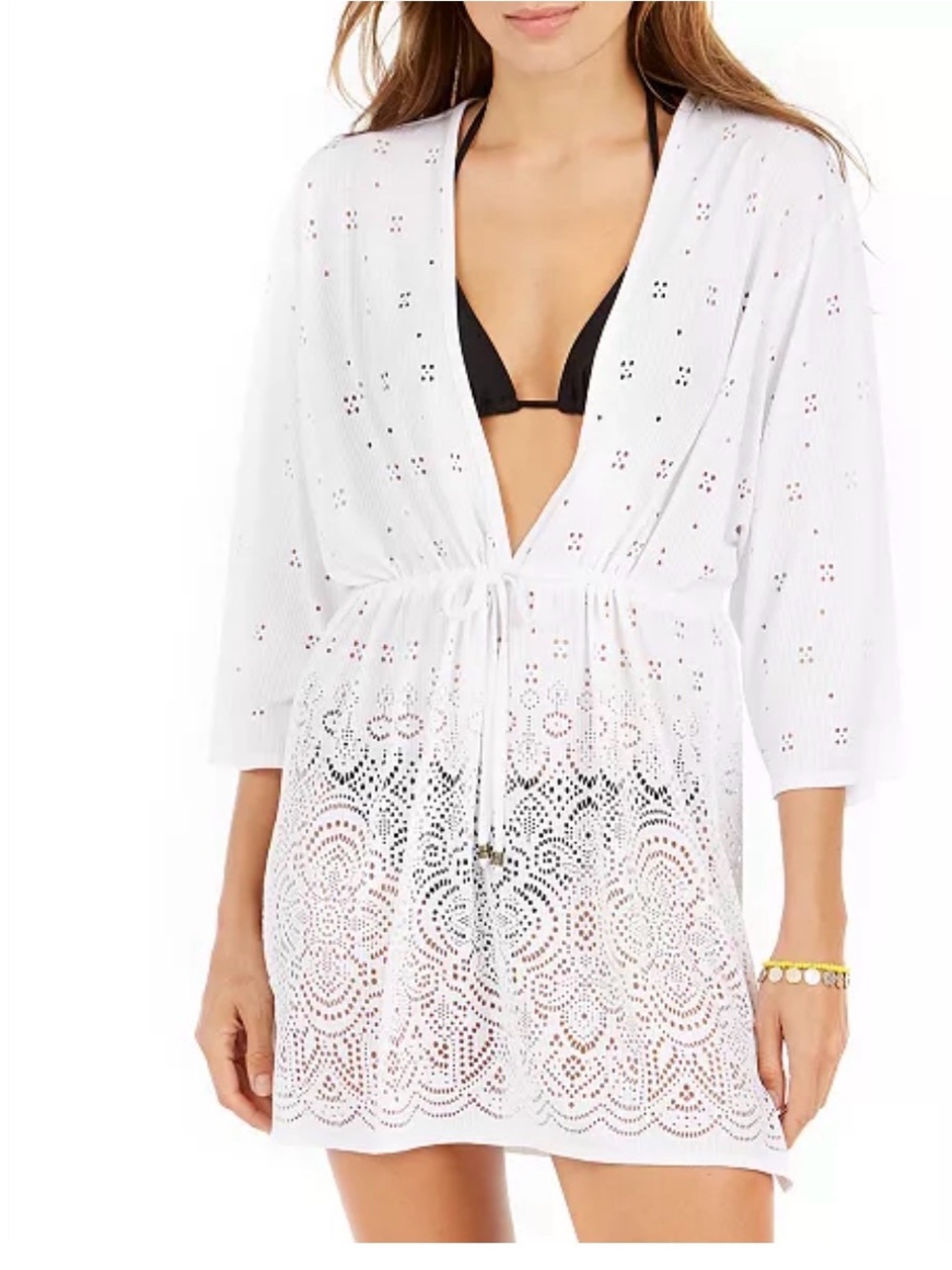 Dotti White Crochet Tie-Front Swim Coverup